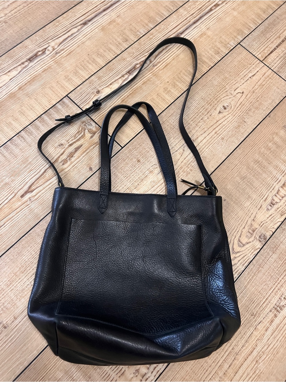 Madewell Black Leather Tote with Top Handles and Crossbody Strap